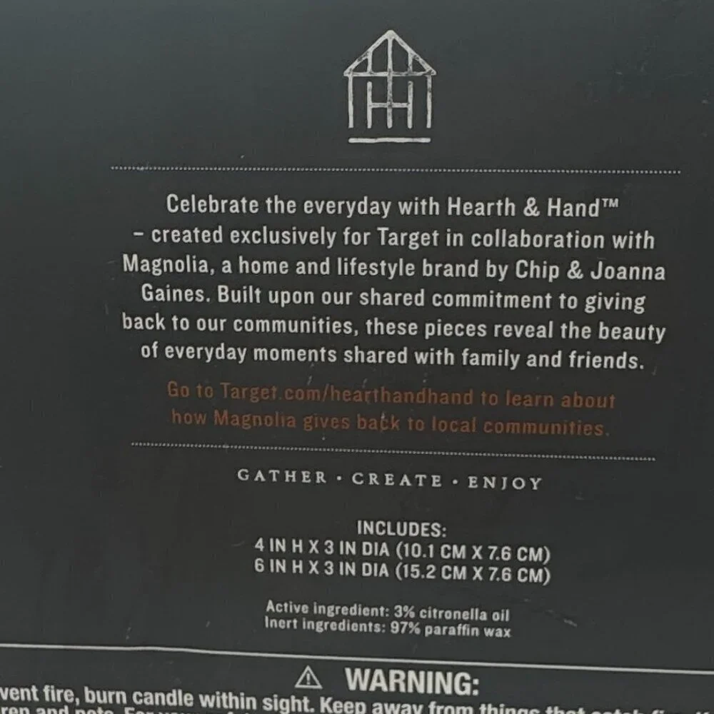 NIB Hearth & Hand Citronella Pillar Candles Set